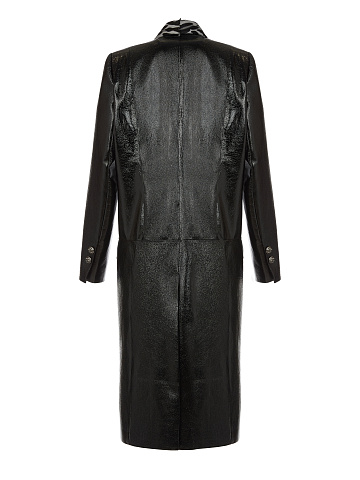 Черное кожаное пальто с подкладом из меха козлика, 2