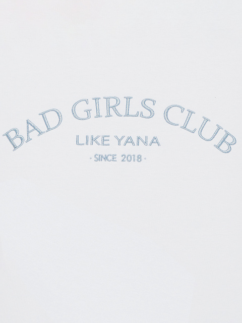 Укороченная белая футболка с завязками и голубой вышивкой, 3