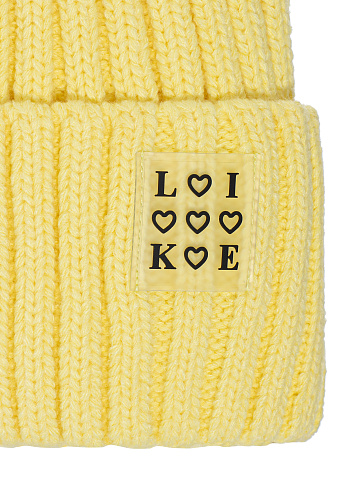 Желтая вязаная шапка с нашивкой Like, 2
