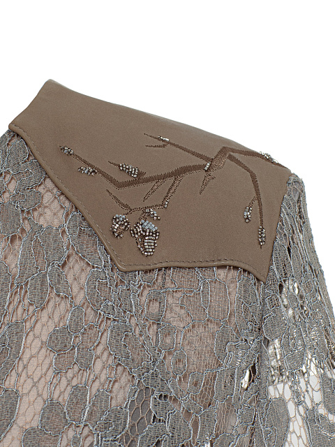 Серое платье из кружева с декором из норкового меха, 5