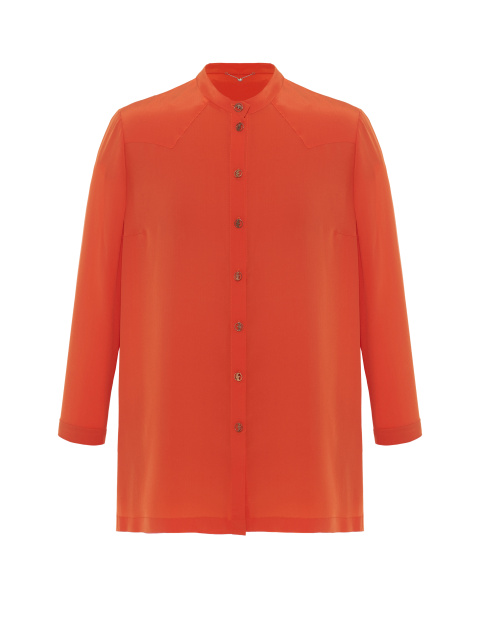 Оранжевая блузка из шелка с вышивкой, 1
