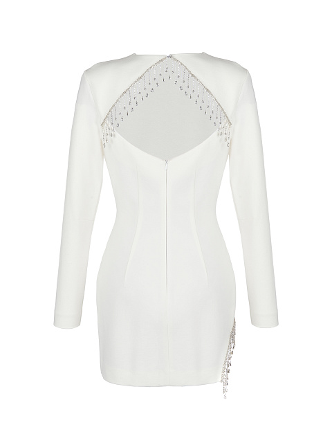 Белое платье-мини с вырезом и бахромой из страз, 2