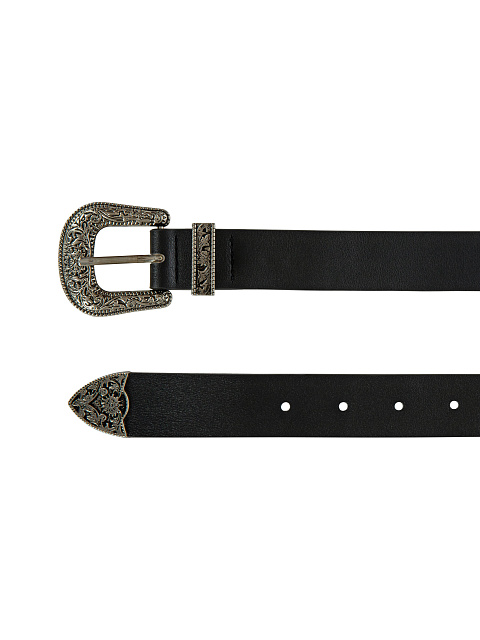 Узкий черный ремень с двумя пряжками, 2