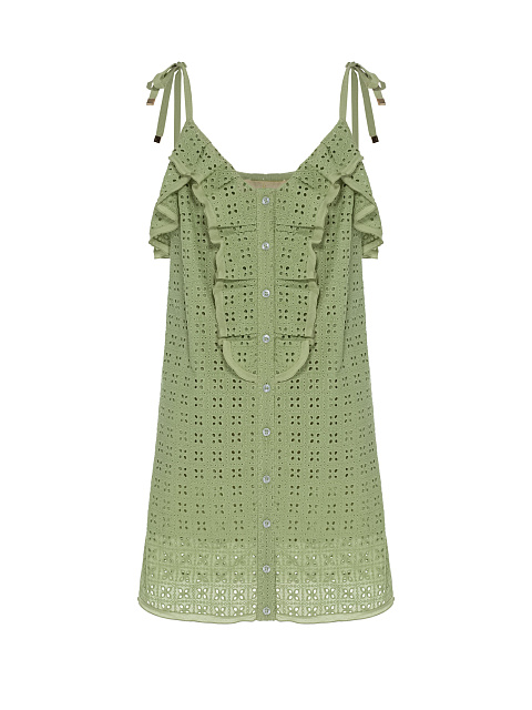 Зеленое хлопковое платье-мини, 1