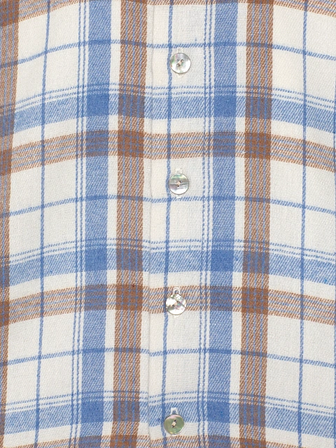 Бежевая укороченная рубашка в клетку с разрезами на плечах, 4