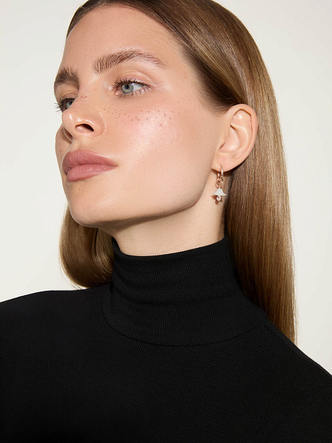 Хупсы из розового золота с перламутром и горным хрусталем, 2