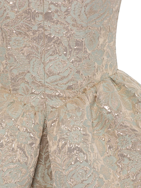 Бежевое платье-мини из парчи с золотистым узором, 4