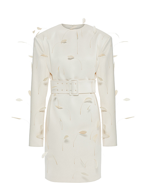 Молочное платье-мини с перьями, 1 Молочное платье-мини с перьями, 1