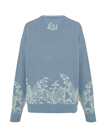 Голубой оверсайз кардиган с ландышами, 2