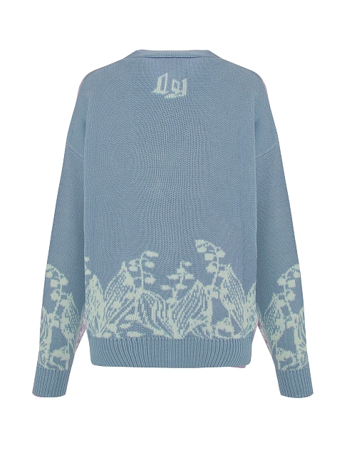 Голубой оверсайз кардиган с ландышами, 2 Голубой оверсайз кардиган с ландышами, 2