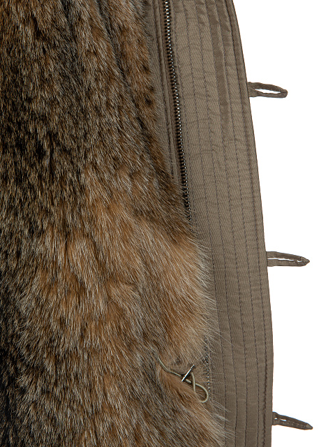 Светло-коричневая парка из шелка на меху рыси, 6