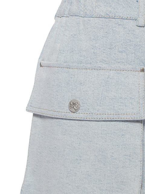 Голубой костюм из денима с отделкой из кожи, 6