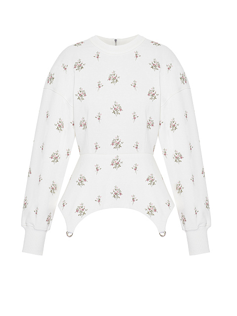 Белая толстовка с баской и цветочной вышивкой, 1 Белая толстовка с баской и цветочной вышивкой, 1