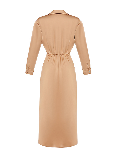 Бежевое атласное платье-рубашка, 2