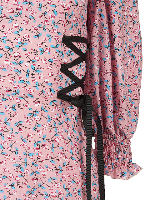 Розовое платье-миди с цветочным принтом и шнуровкой на талии, 3