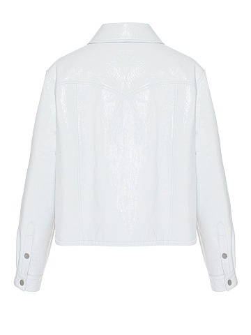 Белая укороченная куртка из лаковой кожи с подкладом из овчины, 2