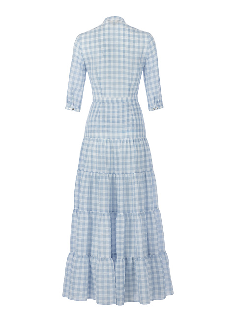 Голубое платье-макси из тонкого шифона в клетку, 2