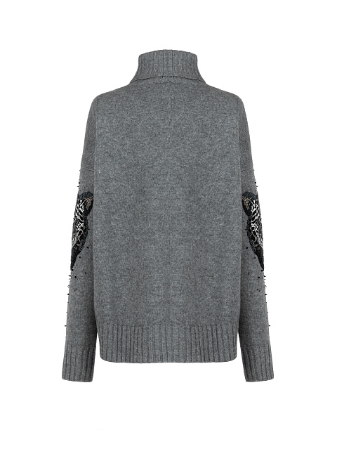 Серый кашемировый свитер с вышивкой, 2