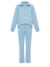 Голубой костюм с укороченной толстовкой и белой вышивкой
