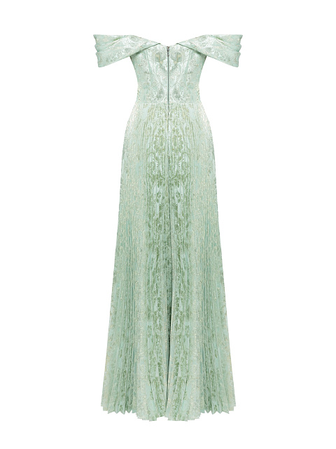 Светло-зеленое платье-макси из жаккарда, 3