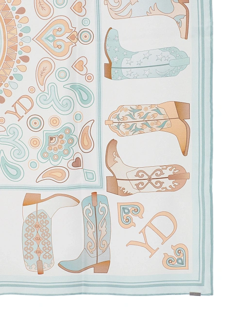 Белый шелковый платок с принтом в стиле вестерн, 2 Белый шелковый платок с принтом в стиле вестерн, 2