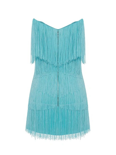 Голубое платье-мини с бахромой, 2