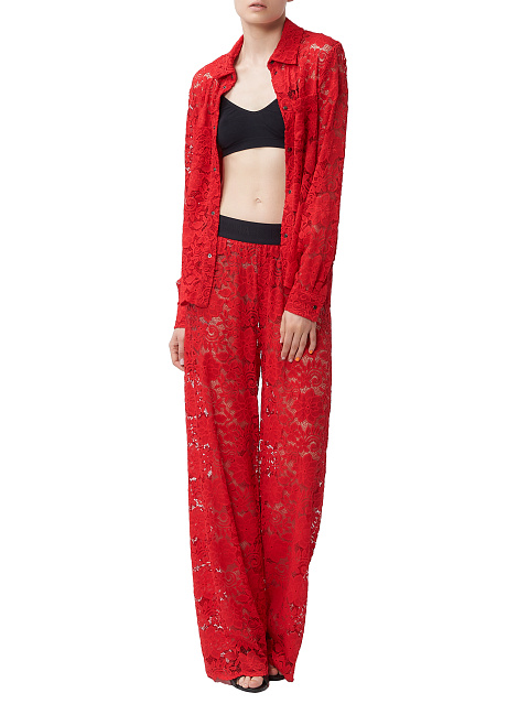 Красный кружевной костюм из рубашки и брюк, 6