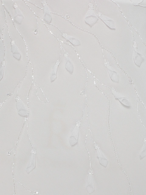 Белое платье-макси из шелка с цветами из бисера, 3