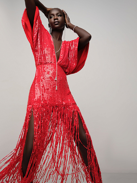 Красное платье-макси в пайетках, 5