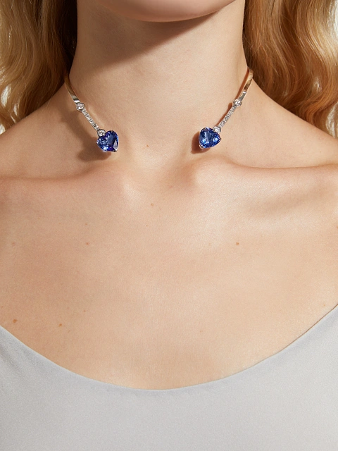 Колье из белого золота с танзанитами и бриллиантами, 4 Колье из белого золота с танзанитами и бриллиантами, 4