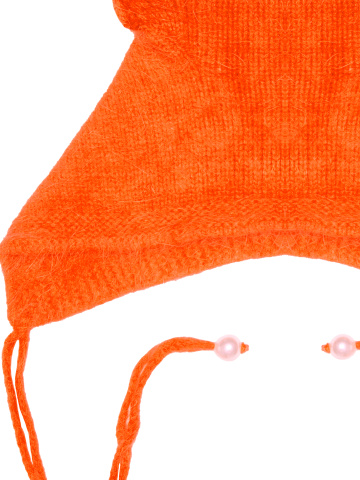 Оранжевая шапка с ушками из ангоры, 2