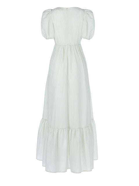 Платье лаймового цвета полоску с бантом на груди, 2