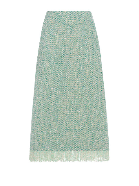 Зеленый костюм из жакета и юбки-миди с бахромой из бисера, 3