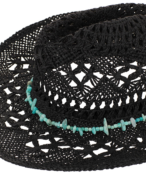 Черная соломенная шляпа с амазонитом и бирюзой, 4