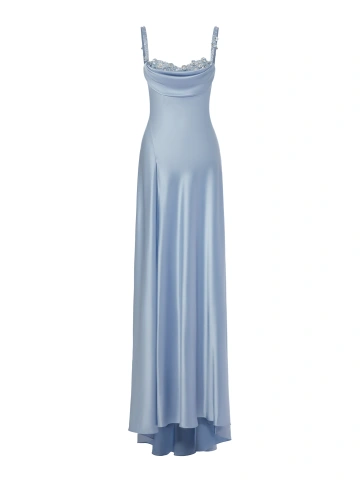 Голубое платье-макси из шелка с пайетками, 2