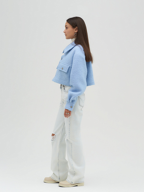 Укороченная куртка-рубашка из голубого букле, 6