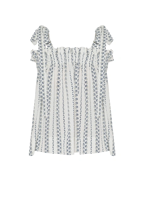 Белый топ с синим принтом и бретелями на завязках, 2