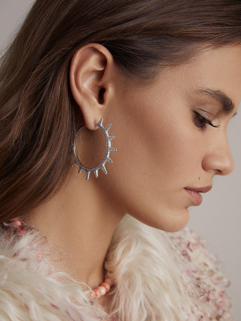 Хупсы из белого золота с бриллиантами, 3 Хупсы из белого золота с бриллиантами, 3