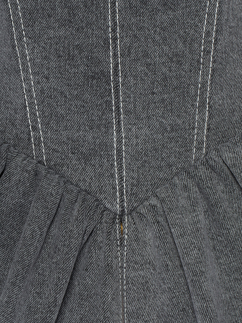 Темно-серый корсет из денима с баской и фигурным вырезом, 4