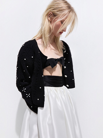 Черный кардиган из кашемира со стразами, 2