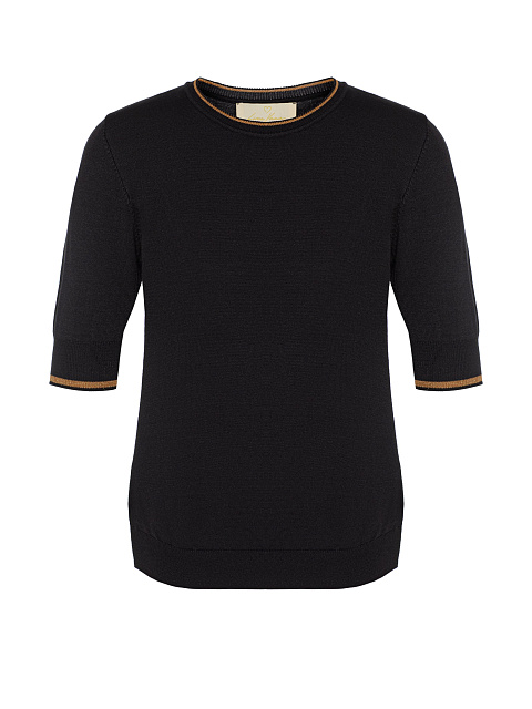 Черный трикотажный джемпер с короткими рукавами, 1