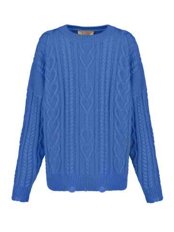 Синий унисекс хлопковый свитер с косами, 1