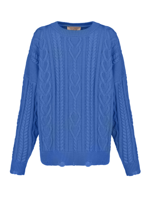 Синий унисекс хлопковый свитер с косами, 1