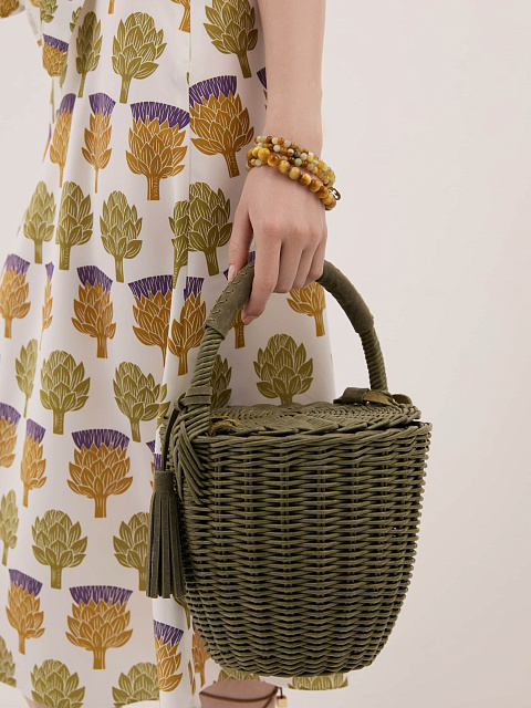 Сумка-корзина цвета хаки с декором из кожи, 4