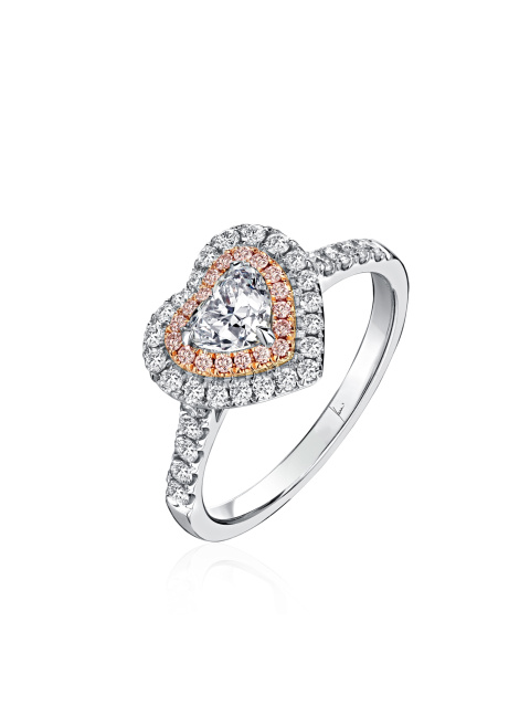 Кольцо из белого золота с бриллиантом огранки «сердце» и розовыми бриллиантами, 1
