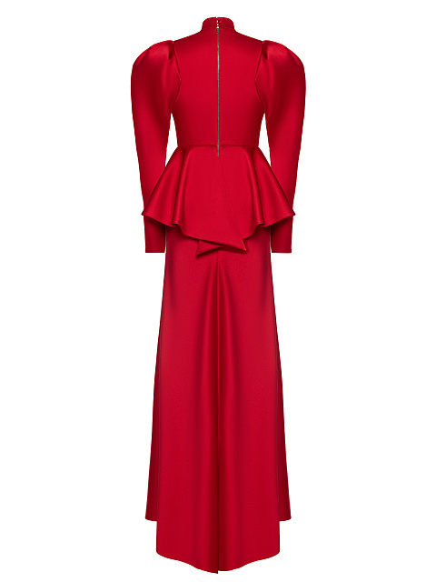 Красное шелковое платье-макси с баской, 9