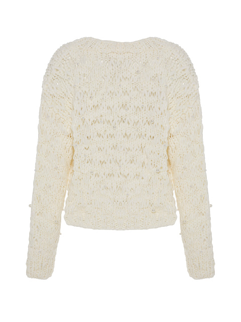Белый укороченный пуловер из кашемира и шелка с вышивкой жемчугом, 2