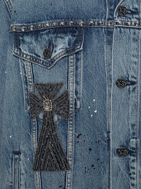 Джинсовая куртка с вышивкой крестами, 4