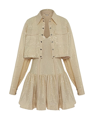 Золотистый комплект из платья-мини и рубашки в пайетках, 1