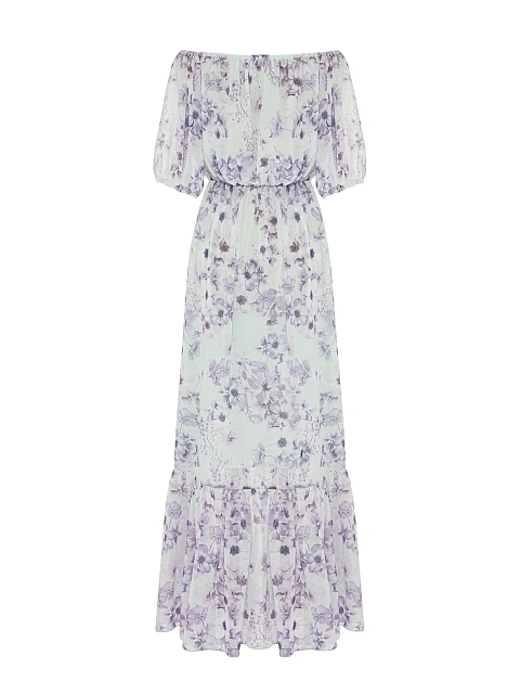 Мятное платье-макси с сиреневым цветочным принтом, 2